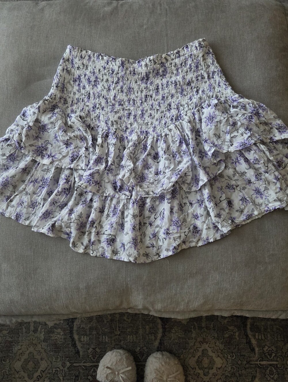 Olivaceous Purple Floral Shirred Corset Mini Skirt